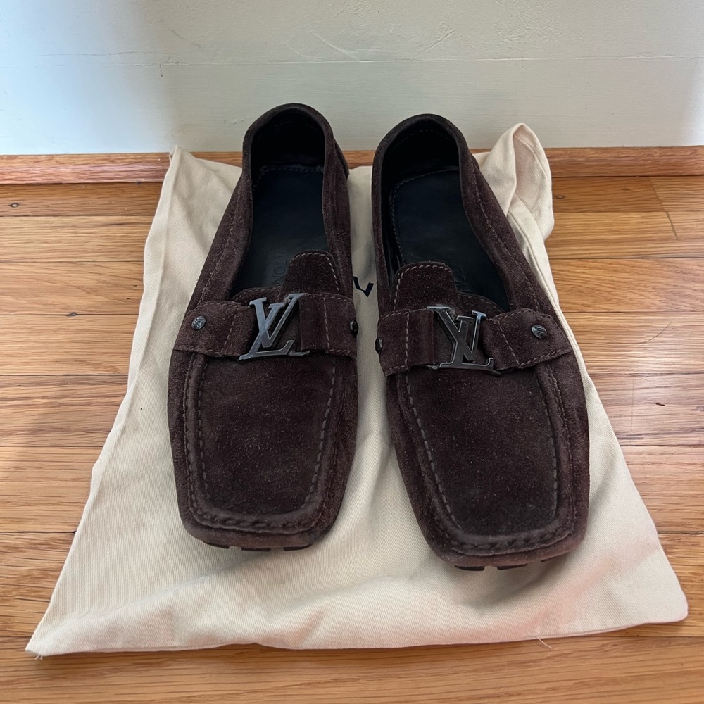 Louis Vuitton Brown Suede Leather Mocassin Loafers Size US11